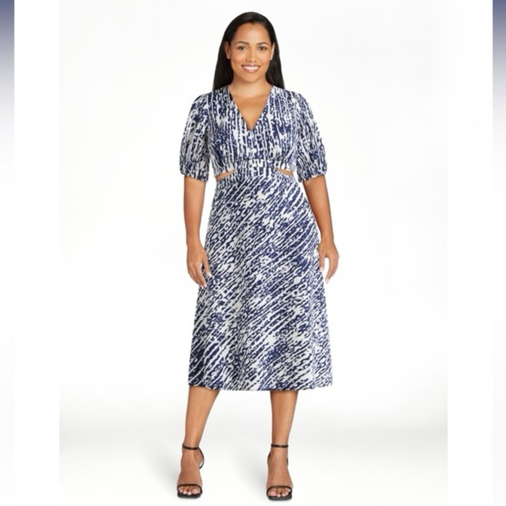 Sofia by Sofia Vergara Blue and White Midi Dress